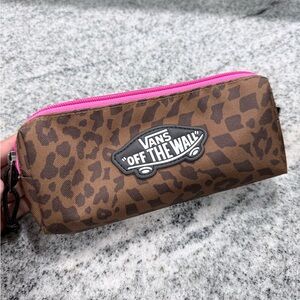 Vans Brown Leopard Print Pouch with Pink Zipper